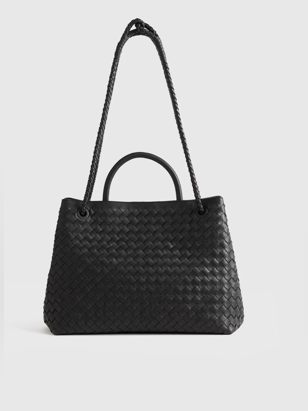 Quince Black Woven Leather Tote with Braided Shoulder Straps - Picture 5 of 16